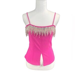Y2k Funky Diva Pink Going Out Beaded Glam Camisole Top‎ festival rave barbie